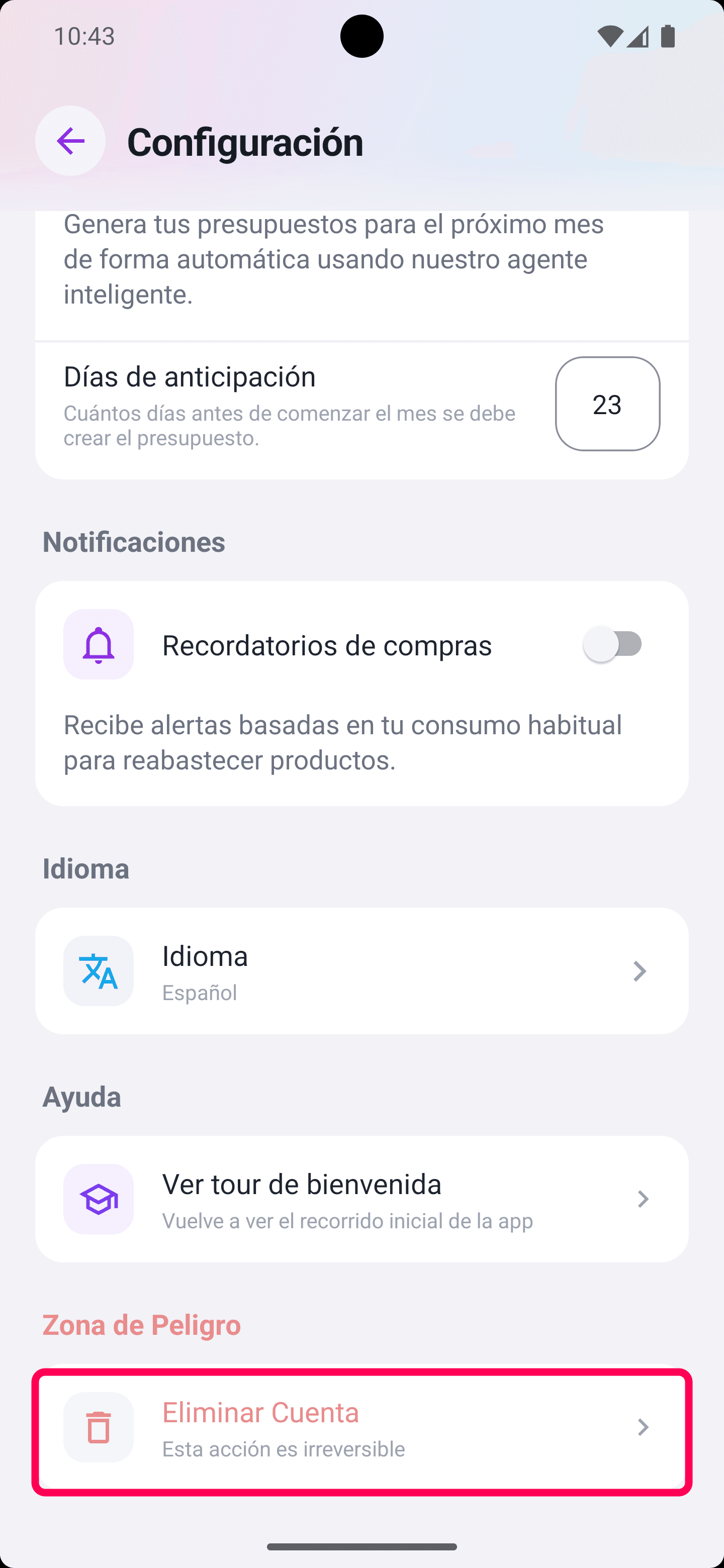 Eliminar cuenta